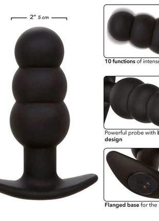 Schwarzer silikon analplug mit perlendetail und flansch von calexotics mit 10 vibrationen