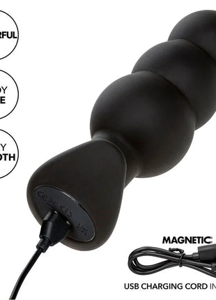 Schwarzer, matter silikon-analkugel mit magnetischem usb-ladekabel von calexotics für anal verwendung