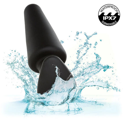 Schwarzer glänzender silikon-analplug mit tapered design und 10 vibrationsmodi von calexotics