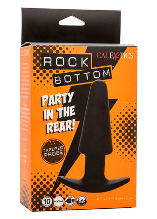 Schwarzer silikon-tapered-analplug mit breiter basis von calexotics rock bottom mit 10 vibrationsstufen