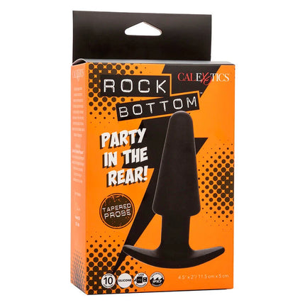 Schwarzer silikon-tapered-analplug mit breiter basis von calexotics rock bottom mit 10 vibrationsstufen