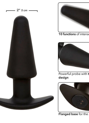 Calexotics rock bottom tapered anal plug aus schwarzem silikon mit 10 vibrationsstufen und abgeflachter basis