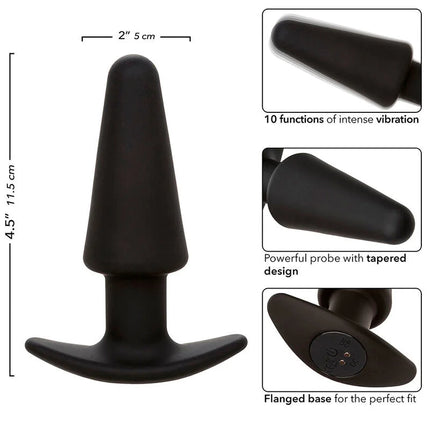 Calexotics rock bottom tapered anal plug aus schwarzem silikon mit 10 vibrationsstufen und abgeflachter basis