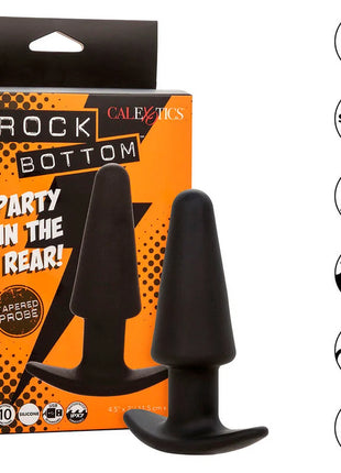 Schwarzer silikon analplug von calexotics rock bottom mit tapered probe und reisesicherung design