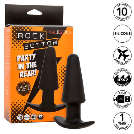 Schwarzer silikon analplug von calexotics rock bottom mit tapered probe und reisesicherung design