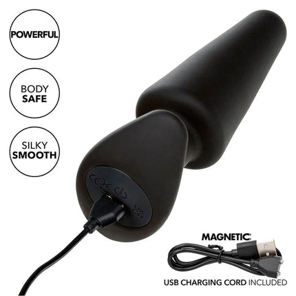 Black silikon vibrierender tapered analplug von CalExotics mit 10 vibrationen und magnetischem usb ladegerät