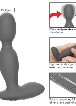 Grauer silikon analplug von CalExotics mit rotierendem spaßaufsatz und ergonomischem design für einfache einführung