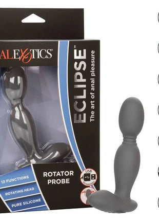 Schwarze silikon eclipse rotatorsonde von calexotics mit rotierendem kopf und usb wiederaufladbarem design