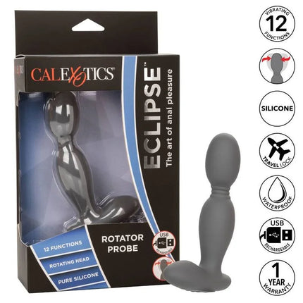 Schwarze silikon eclipse rotatorsonde von calexotics mit rotierendem kopf und usb wiederaufladbarem design