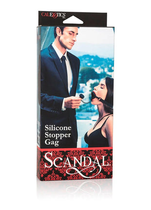 Calexotics scandal gag mit schwarzem silikonplug im verpackten zustand sichtbar