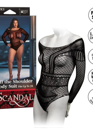 CalExotics scandal schulter-bodysuit in Übergröße schwarzer spitzen-body mit langen Ärmeln auf Schaufensterpuppe