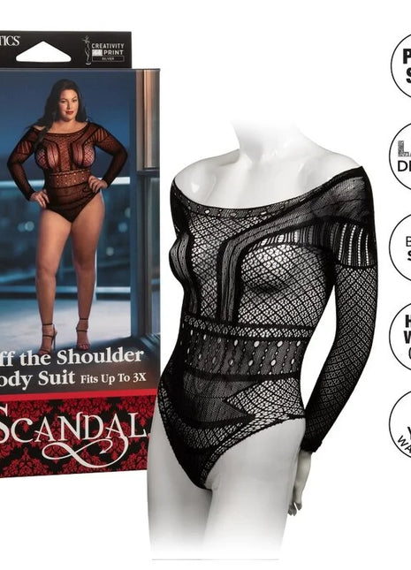 CalExotics scandal schulter-bodysuit in Übergröße schwarzer spitzen-body mit langen Ärmeln auf Schaufensterpuppe