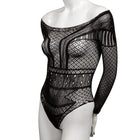 Schwarzer spitzebodysuit mit langen ärmeln und schulterfreiem design von calexotics in übergröße