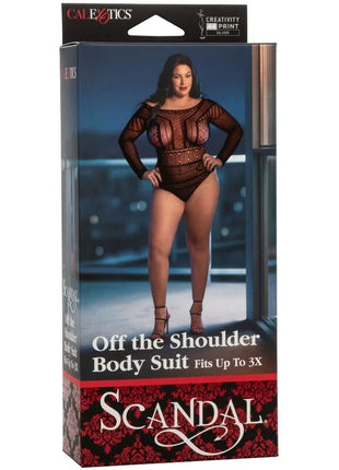 Calexotics scandal schulter-bodysuit in übergröße schwarzer body mit transparentem mesh und spitze im karton