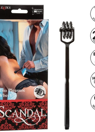 Schwarzes trio pleasure wheel aus plastik mit 22 pinwheels und griff von calexotics aus der scandal linie