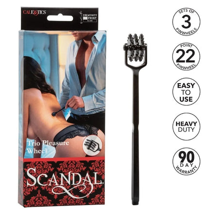 Schwarzes trio pleasure wheel aus plastik mit 22 pinwheels und griff von calexotics aus der scandal linie