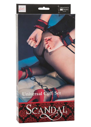CaleXotics scandal universal armband-set mit roten und schwarzen spitzenhandschellen und kettenglied im packaging