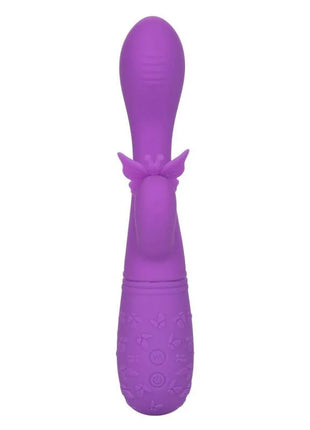 Purple silikon rabbitvibrator mit strukturierter griffzone und geprägten steuerungstasten von calexotics