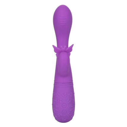 Purple silikon rabbitvibrator mit strukturierter griffzone und geprägten steuerungstasten von calexotics