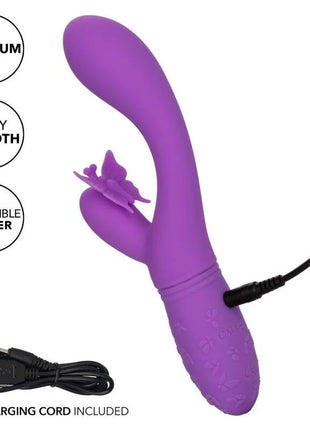 Purpurner silikon vibrator calexotics schmetterling kuss flutter mit schmetterlingsaufsatz texturiertem griff und usb-ladekabel