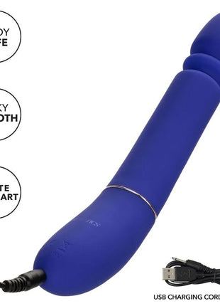 Calexotics shameless slim thumper blau silikon vibrogerät mit glattem design und silbernem akzentring am fuß