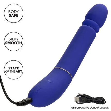 Calexotics shameless slim thumper blau silikon vibrogerät mit glattem design und silbernem akzentring am fuß