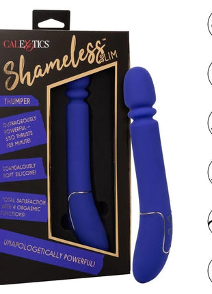 Calexotics shameless slim thumper blau aus blauem silikon mit schlankem ergonomischem design und metallischem akzent