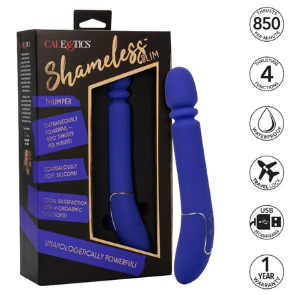 Calexotics shameless slim thumper blau aus blauem silikon mit schlankem ergonomischem design und metallischem akzent