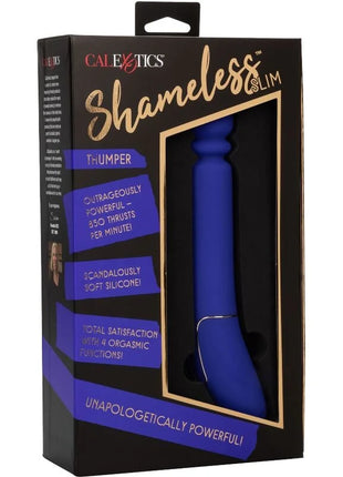 Blauer silikon-toner mit schlankem, eleganten design und metallakzent von calexotics shameless slim thumper blau