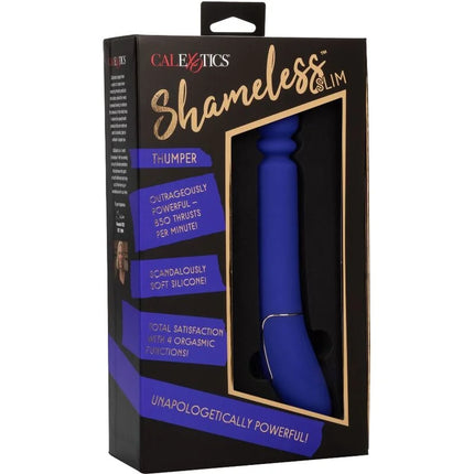 Blauer silikon-toner mit schlankem, eleganten design und metallakzent von calexotics shameless slim thumper blau