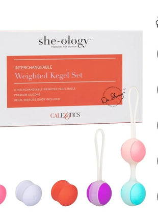Die calexotics she-ology set bolas kegel intercambiables enthält sechs silikonkegel in lebhaften farben mit glatter oberfläche