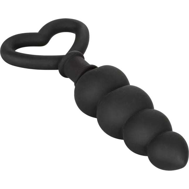 CalExotics silikon-liebesonde 11,5 cm mit schwarzem herzförmigem Griff und mattiertem, segmentiertem Silikonplug
