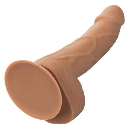 Beiger silikon-dildo mit realistischer strukturierter oberfläche und abgerundetem kopf von calexotics braun 15,24 cm