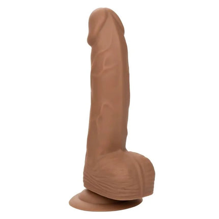 Tanfarbener realistischer silikon-dildo mit strukturierter oberfläche und rundem sockel von calexotics braun