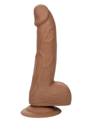 Tanfarbener realistischer dildo aus silikon mit strukturierter oberfläche und runder basis von CalExotics