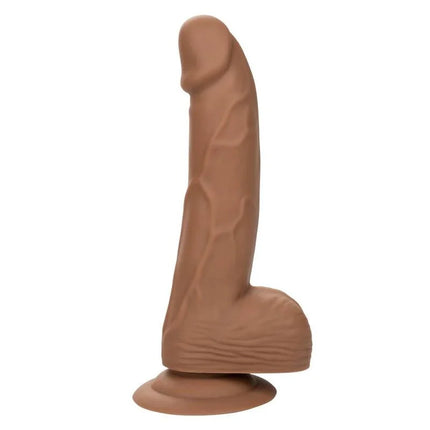Tanfarbener realistischer dildo aus silikon mit strukturierter oberfläche und runder basis von CalExotics