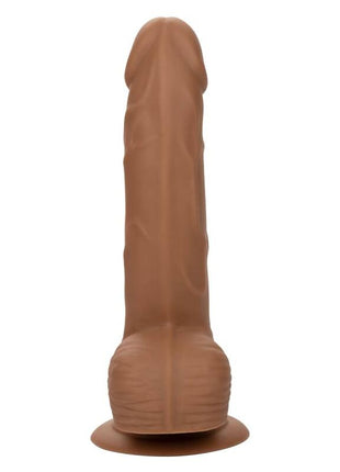 Tanfarbener realistischer silikon-dildo mit strukturierter oberfläche und abgerundetem boden von calexotics