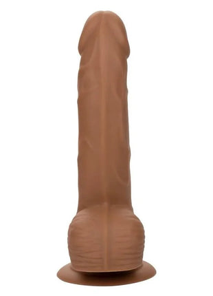 Tanfarbener realistischer silikon-dildo mit strukturierter oberfläche und abgerundetem boden von calexotics