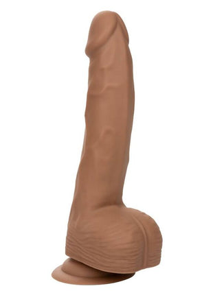 Tanfarbener realistischer silikon-dildo mit abgerundetem kopf und texturierter basis von calexotics