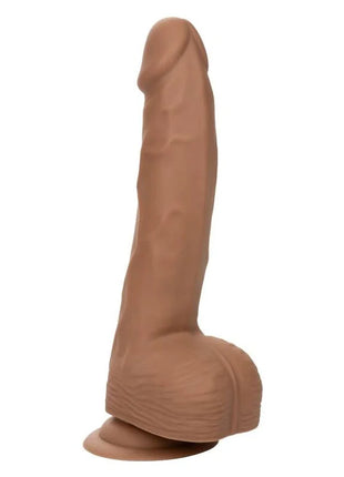 Tanfarbener realistischer silikon-dildo mit abgerundetem kopf und texturierter basis von calexotics