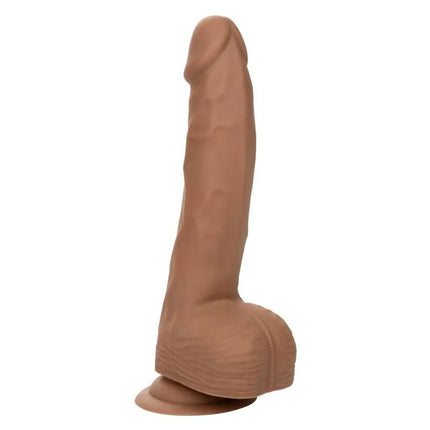 Tanfarbener realistischer silikon-dildo mit abgerundetem kopf und texturierter basis von calexotics