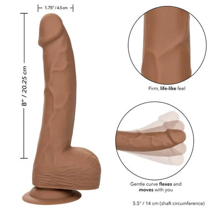 Tanfarbener realistischer silikon-dildo mit strukturierter oberfläche und gebogenem design von calexotics