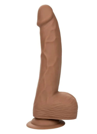 Tanfarbener silikon-dildo von calexotics mit strukturierter schshaft und abgerundetem fuß aus realistischem silikon