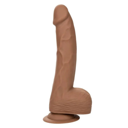 Tanfarbener silikon-dildo von calexotics mit strukturierter schshaft und abgerundetem fuß aus realistischem silikon