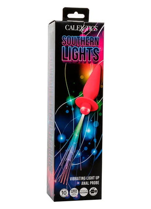 Roter silikon vibrator light up analstecker mit 10 vibrationen in calevics southern lights verpackung