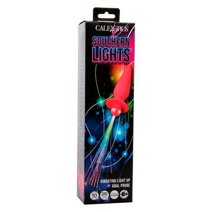 Roter silikon vibrator light up analstecker mit 10 vibrationen in calevics southern lights verpackung