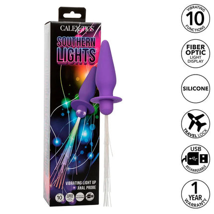 Lila silikon analvibrator mit 10 vibrationen und leuchtender faseroptik von CalExotics Southern Lights