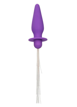 Lila silikon analplug mit weißen fransen und 10 vibrationen von calexotics southern lights