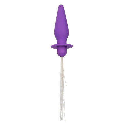 Lila silikon analplug mit weißen fransen und 10 vibrationen von calexotics southern lights