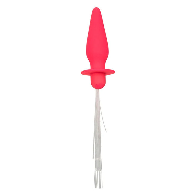 Helles pinkes silikon analplug mit 10 vibrationen und klaren fasersträngen von calexotics southern lights